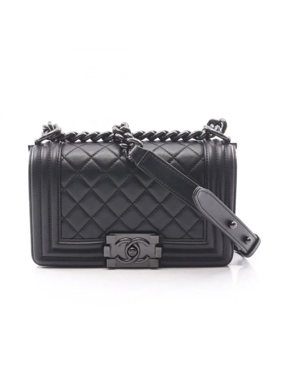 Chanel Shoulder Bag Boy Small Black Lambskin Chain